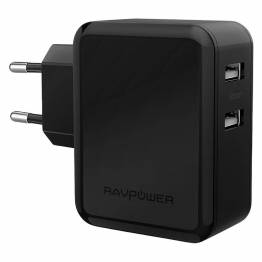 RAVPower 2x USB-väggladdare 24W svart för iPad och iPhone