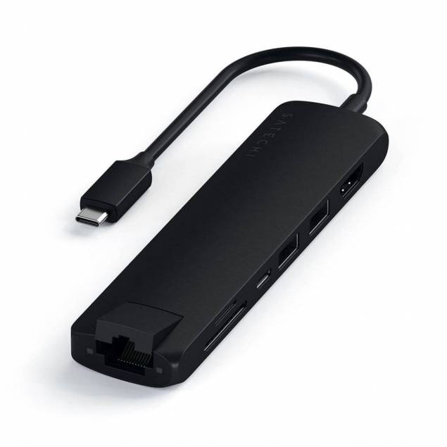 Satechi Slim USB-C MultiPort m. Ethernet - HDMI, USB 3.0 portar samt kortläsare