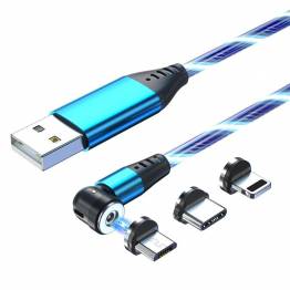  Lysande magnetisk multiladdarkabel -Lightning, MicroUSB, USB -C - Blå