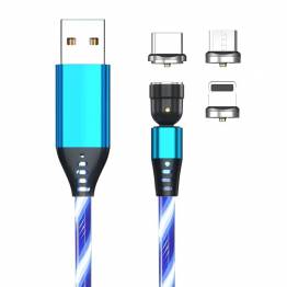 Lysande magnetisk multiladdarkabel -Lightning, MicroUSB, USB -C - Blå