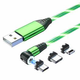  Lysande magnetisk multiladdarkabel -Lightning, MicroUSB, USB -C - Gron
