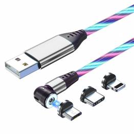  Lysande magnet multiladdarkabel -Lightning,MicroUSB,USB -C -Flerfärgad