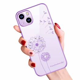 iPhone 13 skal 6.1" genomskinlig med bling och blommor - Lila