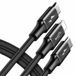  3 i 1 kabel med Lightning, USB-C och Micro USB