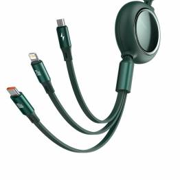  Baseus 3-i-1 USB-C-kabel förlängning Lightning, MicroUSB och USB-C - Grön