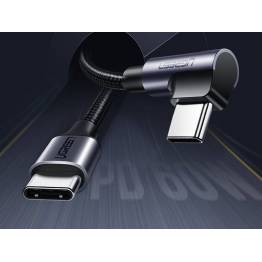  Ugreen USB-C laddkabel med böj 2m - 60W PD - svart vävd