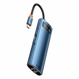 Baseus USB-C 8-i-1-hubb, 3xUSB3.0, HDMI, 100W PD, kortläsare, nätverk - Blå