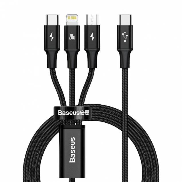 Baseus multiladdarkabel USB-C för Lightning, USB-C och Micro USB