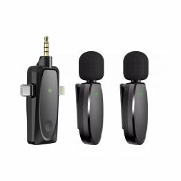  Trådlös dubbel mikrofon Clip on med Mini Jack, USB-C och Lightning