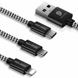 DUX DUCIS multiladdarkabel USB för Lightning, MicroUSB och USB-C