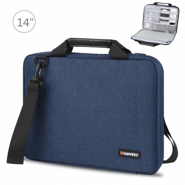 HAWEEL 14" MacBook-fodral med praktiskt tillbehörsfack och bärrem - Blå