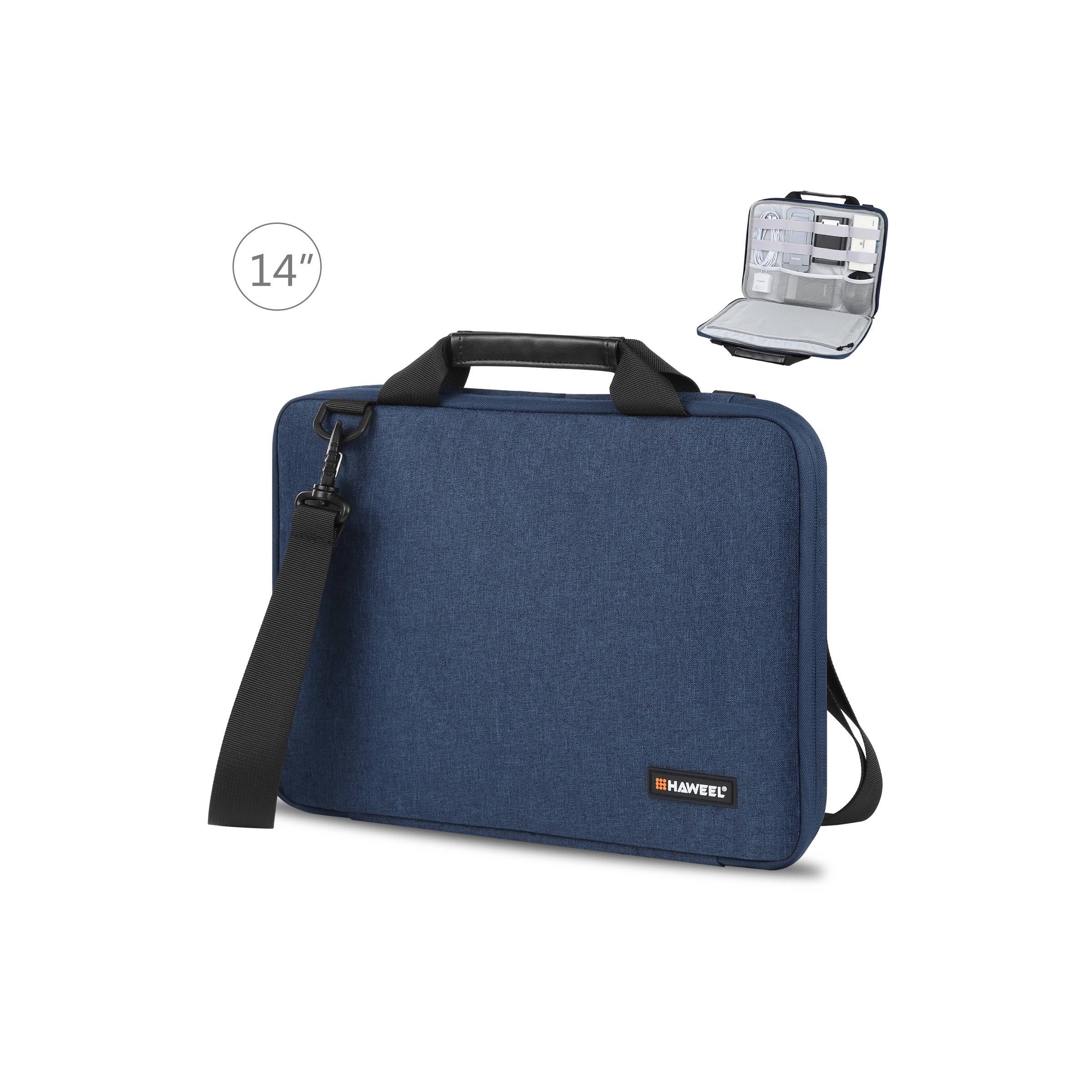 Haweel 14  " Macbook Fodral Med Praktiskt Tillbehörsfack Och Barrem Blå