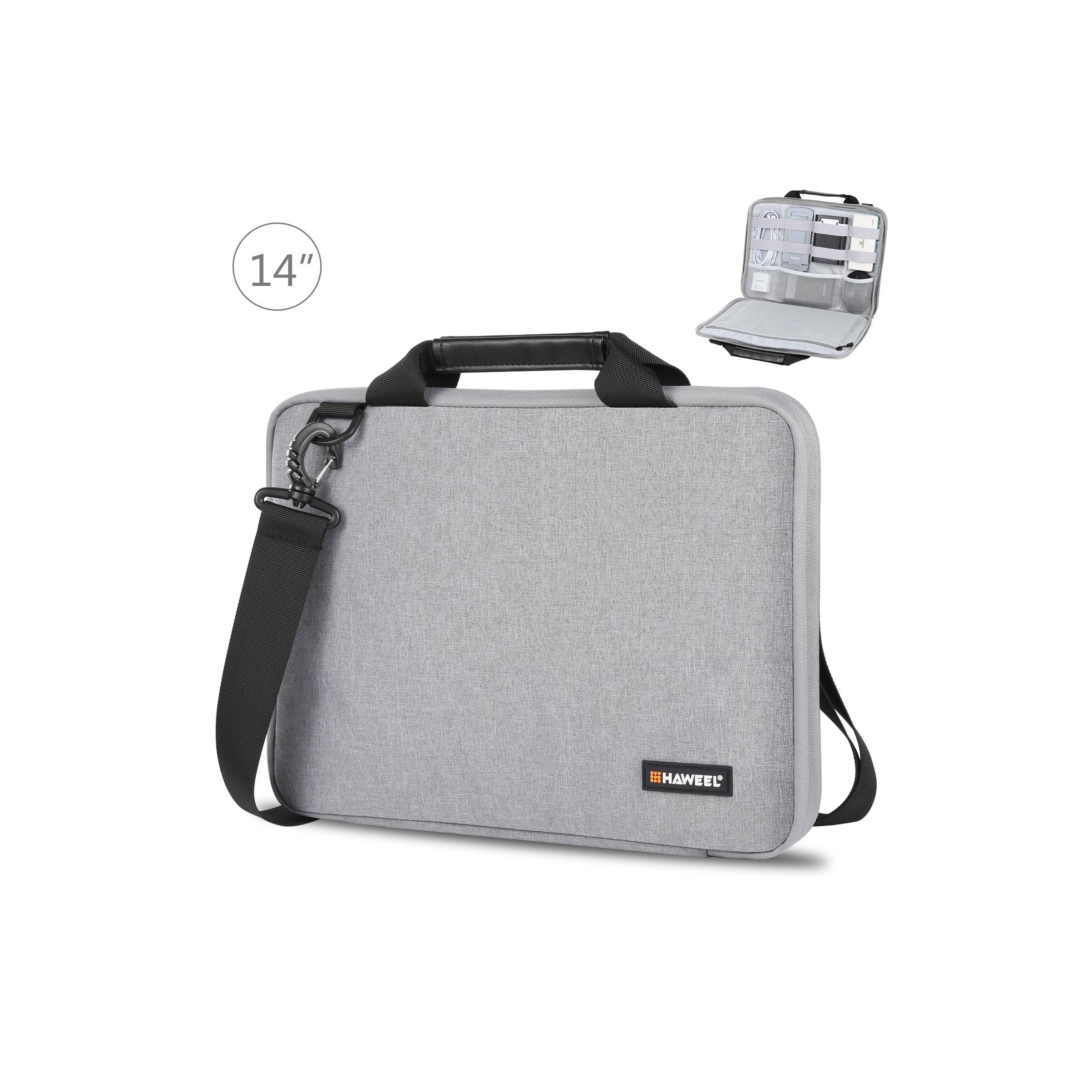 Haweel 14  " Macbook Fodral Med Praktiskt Tillbehörsfack Och Barrem Grå