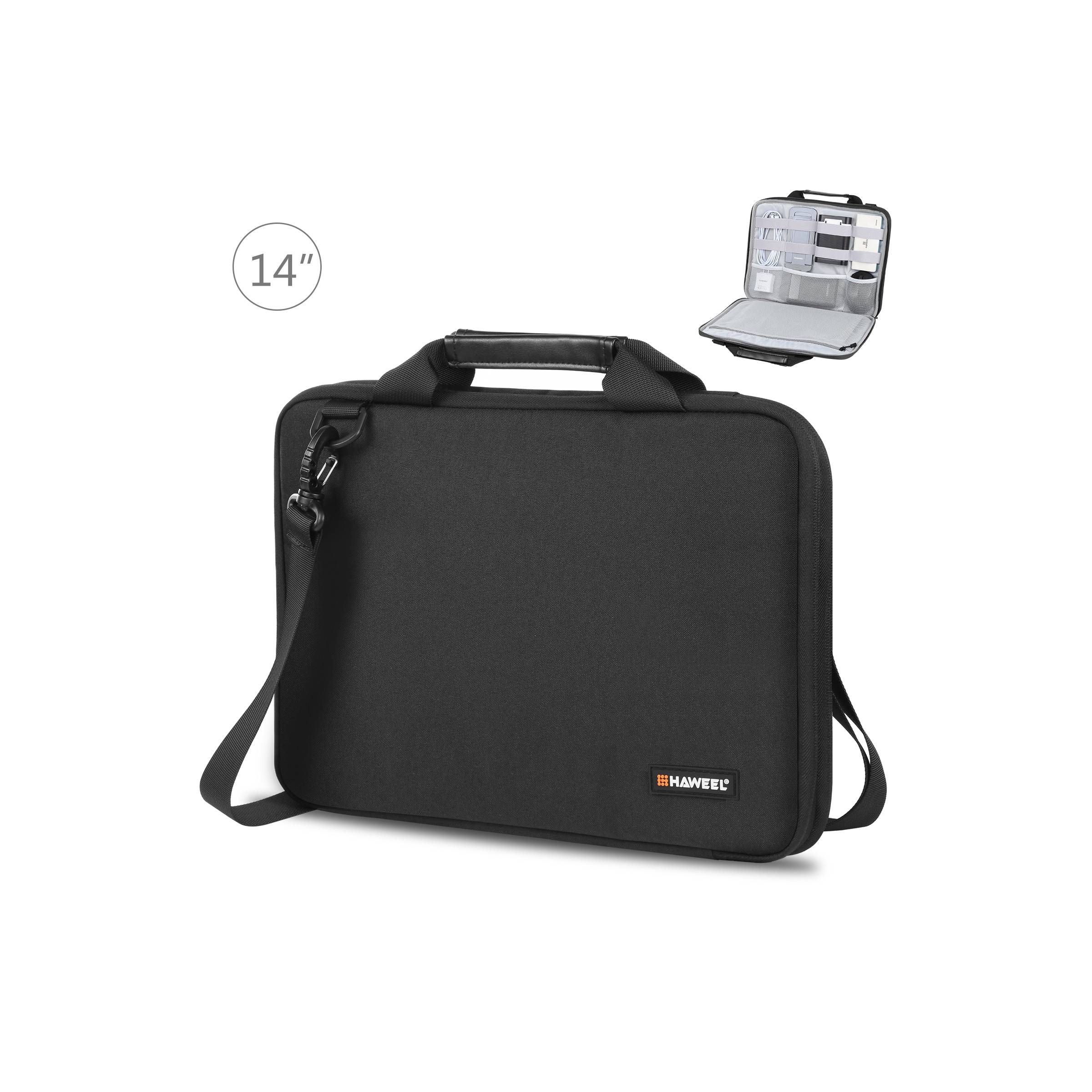 Haweel 14  " Macbook Fodral M Praktiskt Tillbehörsfack Och Barrem Svart