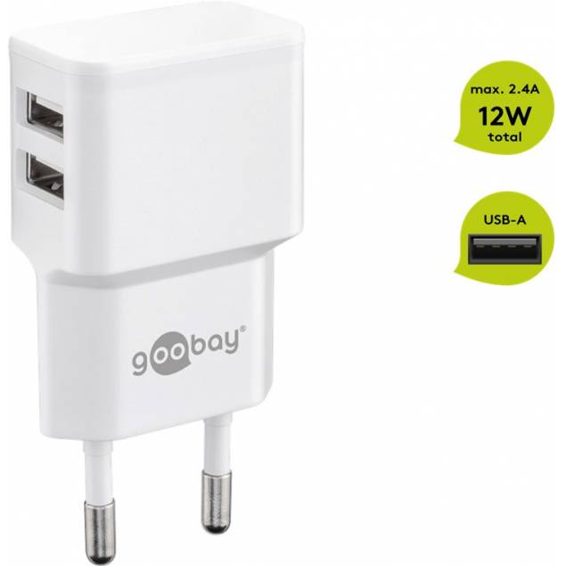 GooBay dubbel USB laddare 2x USB - upp till 12W - Vit