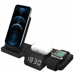 4 i 1 trådlös laddare för iPhone, AirPods och Apple Watch med klockfunktion