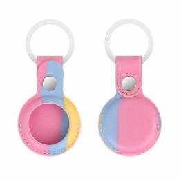 AirTag hållare för nyckelring i konstläder - Pink/Lyseblå Rainbow