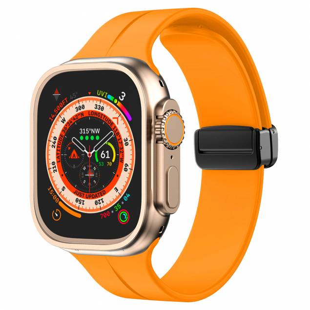 Silikonrem till Apple Watch 42/44/45/49mm med magnetlås - Orange med urtag