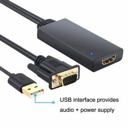  VGA till HDMI-adapter med USB för ström och ljud - 1080p