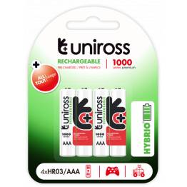 Uniross uppladdningsbara AAA-batterier - 1000 NiMh - 4 st