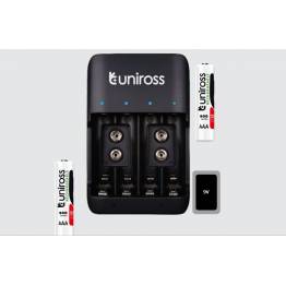  Uniross laddare för AA/AAA/9V batterier inklusive 4 st AA2100