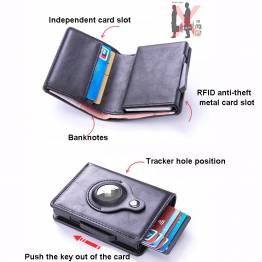  RFID-skyddad plånbok m korthållare och AirTag-hållare i synt läder - Svart