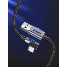  Ugreen USB till USB-C QC3.0 kabel med vinkel - 2m - Svart vävd