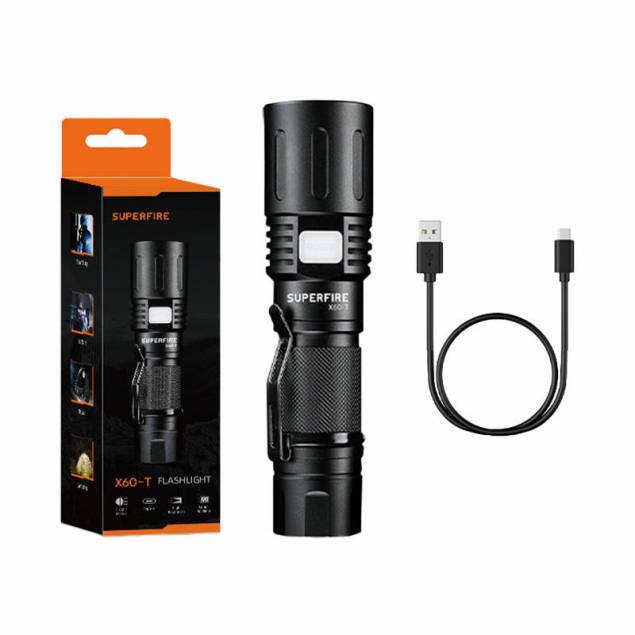 Superfire X60-T kraftfull, vattentät och uppladdningsbar ficklampa - 1500lm Superfire X60-T kraftfull, vattentät och uppladdningsbar ficklampa - 1500lm