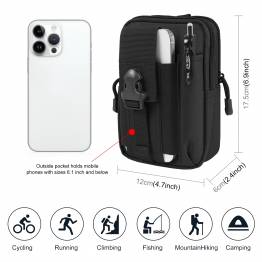  Bältesväska för vandrare, geocacher, cyklister etc. med iPhone-utrymme - Svart