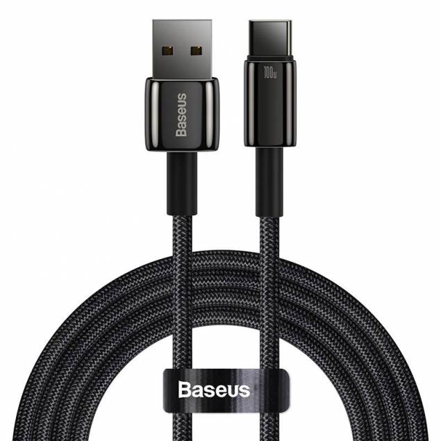 Baseus Tungsten Gold härdad vävd USB till USB-C-kabel - 2m - Svart