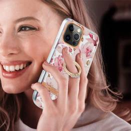  Skyddande iPhone 12 Pro Max-skal med fingerhållare - Pink gardenia