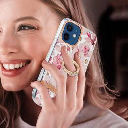  Skyddande iPhone 12/12 Pro-skal med fingerhållare - Pink gardenia