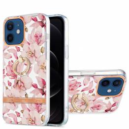 Skyddande iPhone 12/12 Pro-skal med fingerhållare - Pink gardenia