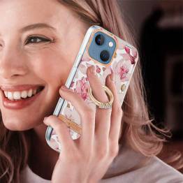  Skyddande iPhone 13-fodral med fingerhållare - Pink gardenia