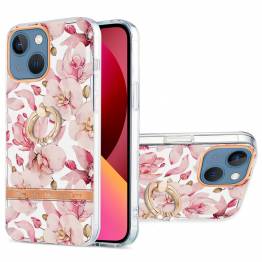 Skyddande iPhone 13-fodral med fingerhållare - Pink gardenia
