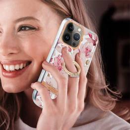  Skyddande iPhone 13 Pro Max-skal med fingerhållare - Pink gardenia