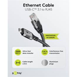  Goobay USB-C 3.1 till RJ45 Ethernet nätverkskabel - 1Gbit/s - 2m