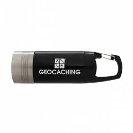 Mini ficklampa och lykta med Geocaching-logotyp och karbinhake