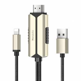 Yesido Lightning till HDMI-adapter med USB för laddning - 2m - Guld/Svart