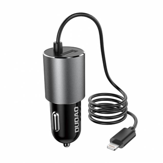 Dudao bil laddare med USB-A port och fast 80cm Lightning kabel - 17W