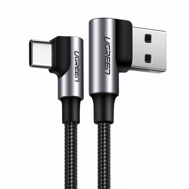 Ugreen USB till USB-C QC3.0 kabel med vinkel - 1m - Svart vävd