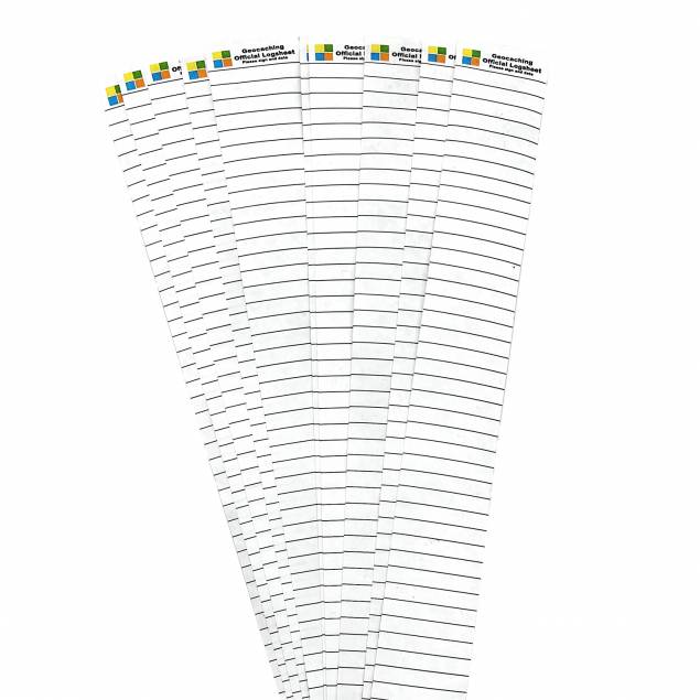 10 stycken geocaching loggstrimlor i vattenavvisande papper - 108 loggar - 3cm