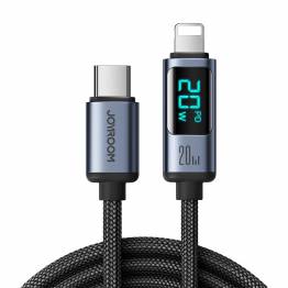 Joyroom vävt USB-C till Lightning-kabel med display - 1,2m - Svart
