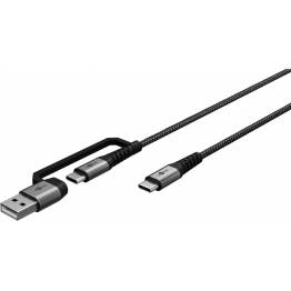 Goobay 2-i-1 tåligt flätat multikabel USB/USB-C till USB-C - 60W - 2 meter