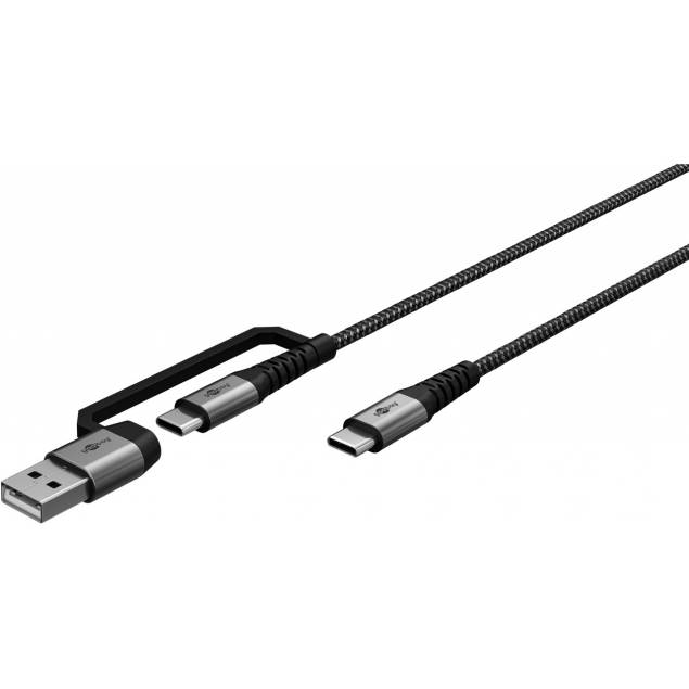 Goobay 2-i-1 tåligt flätat multikabel USB/USB-C till USB-C - 60W - 2 meter