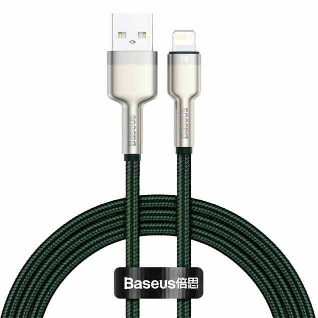 Baseus Metal hårdfört vävt Lightning-kabel - 1m - Grön/grå