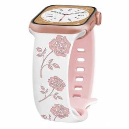  Silikonrem till Apple Watch 42/44/45/49mm med ingraverade rosor - Vit/rosa