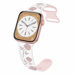 Silikonrem till Apple Watch 42/44/45/49mm med ingraverade rosor - Vit/rosa