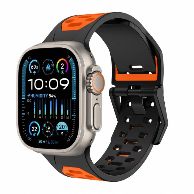 2-färgad silikonrem till Apple Watch 42/44/45/49mm - Svart/Orange