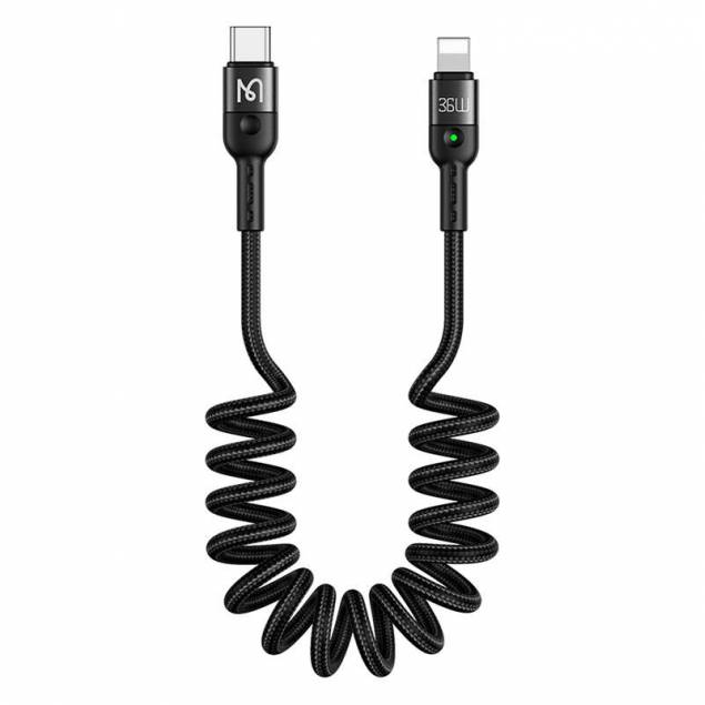 Mcdodo USB-C till Lightning spiral kabel från 43 till 180 cm - Svart vävd